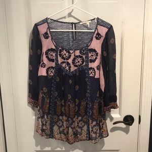 Anthropologie Floreat silk embroidered tunic top